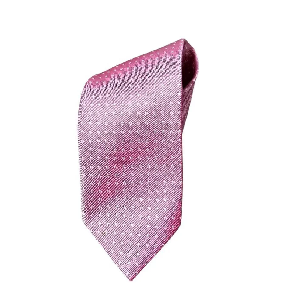 Tommy Hilfiger Men's Classic Polka Dot Pattern Pink Silk Suit Necktie